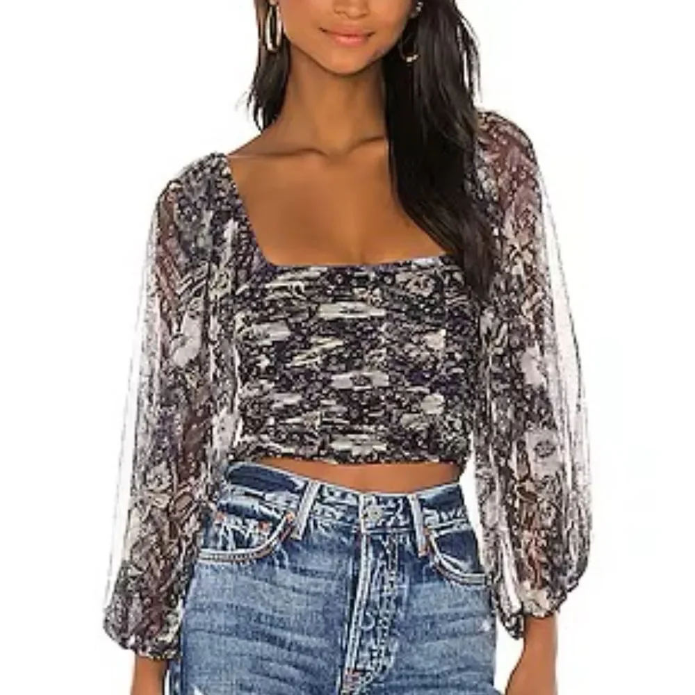 Free People Lilia Women's Top‎ Smocked Cropped Sz L